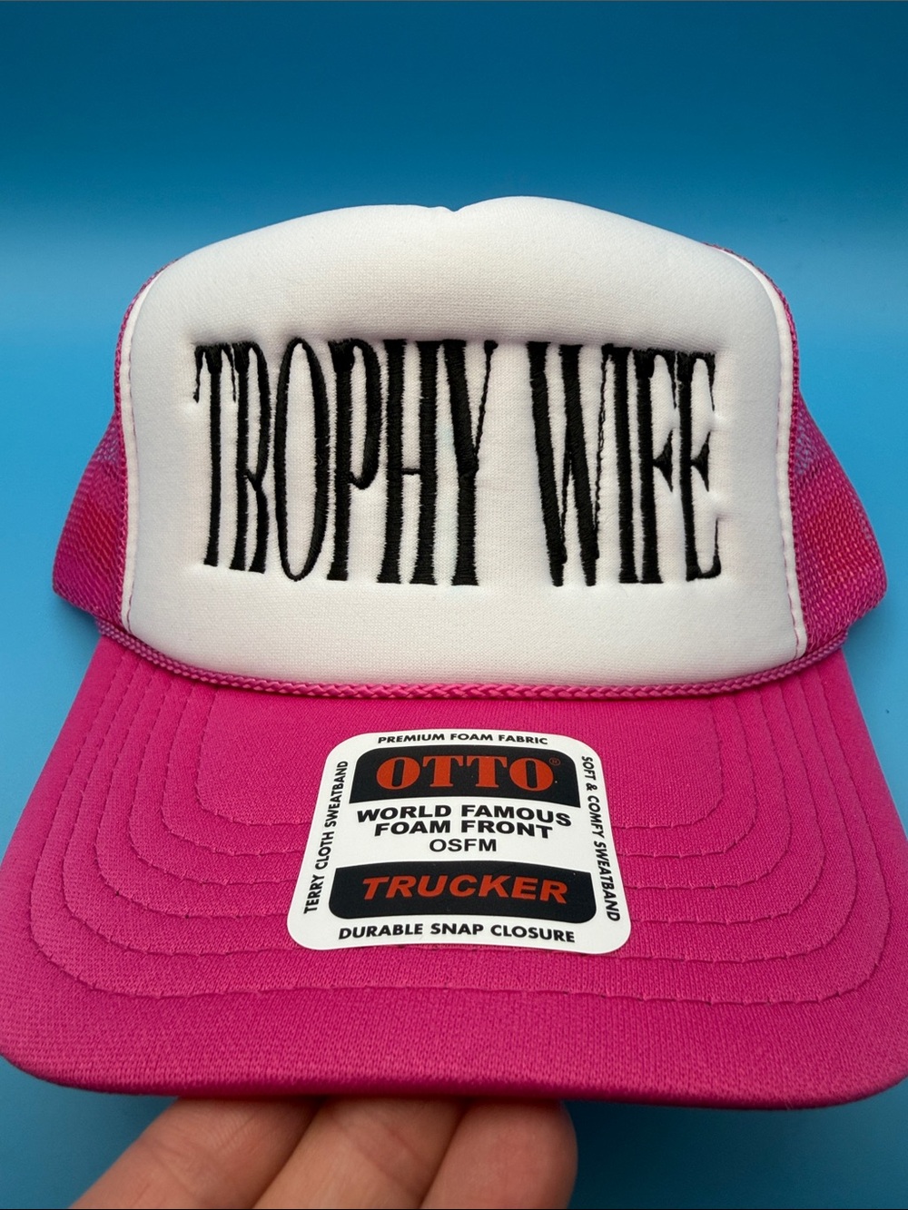 OTTO Pink and White "TROPHY WIFE" Trucker Hat